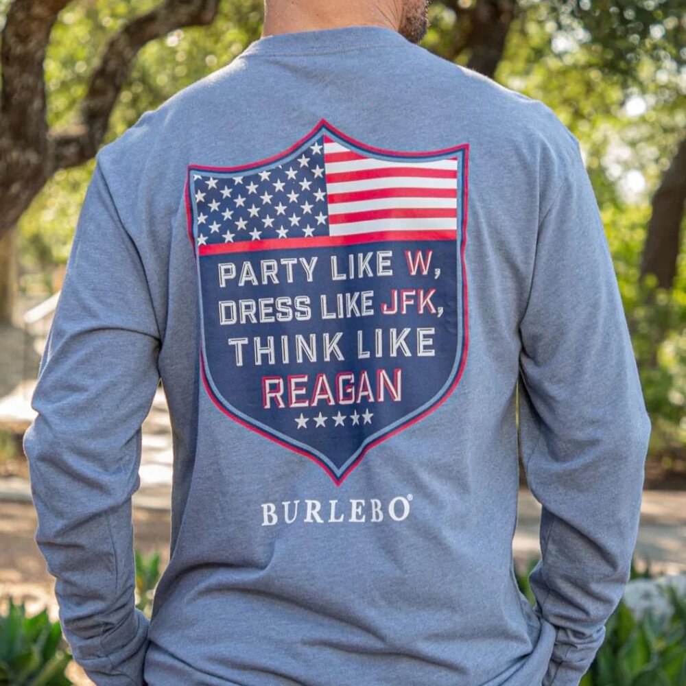 BURLEBO -NEW Party Like W Reagan Tee - GRAY LONG SLEEVE
